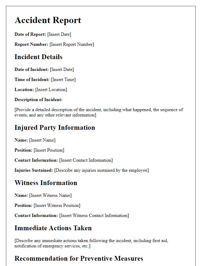 Letter template of accident report for workplace incident documentation