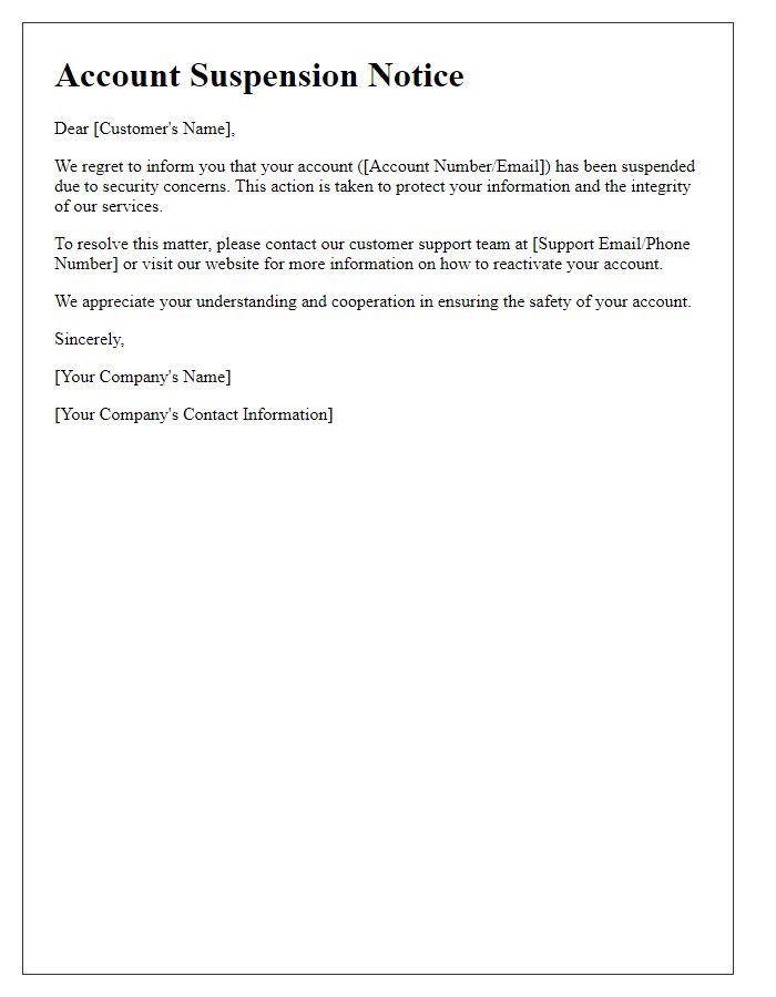 Letter template of account suspension correspondence for security concerns.