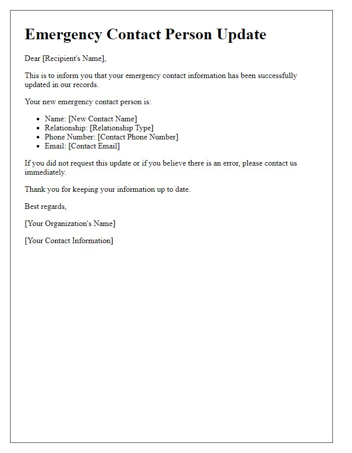 Letter template of emergency contact person update alert