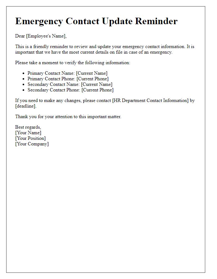 Letter template of emergency contact update reminder