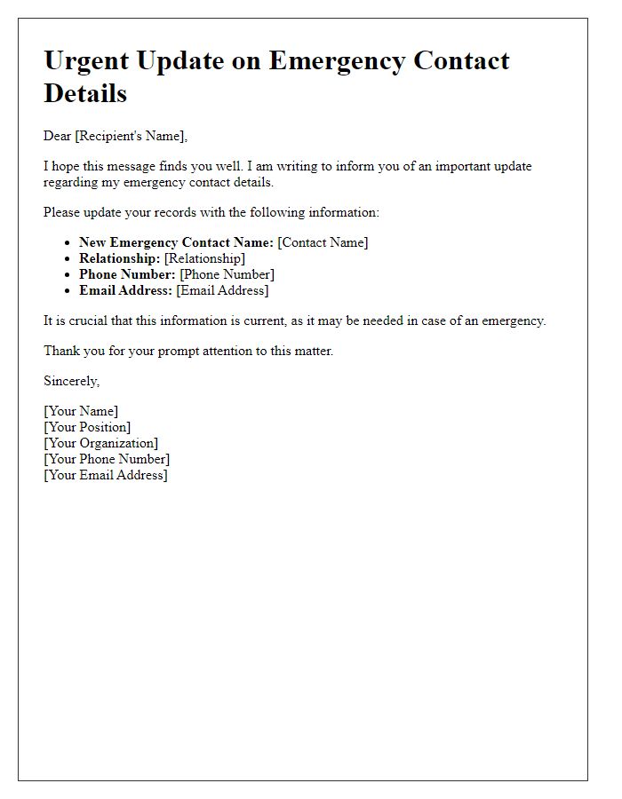 Letter template of urgent update on emergency contact details