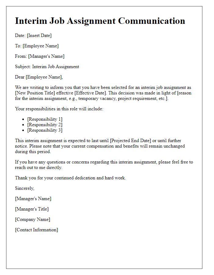 Letter template of Interim Job Assignment Communication