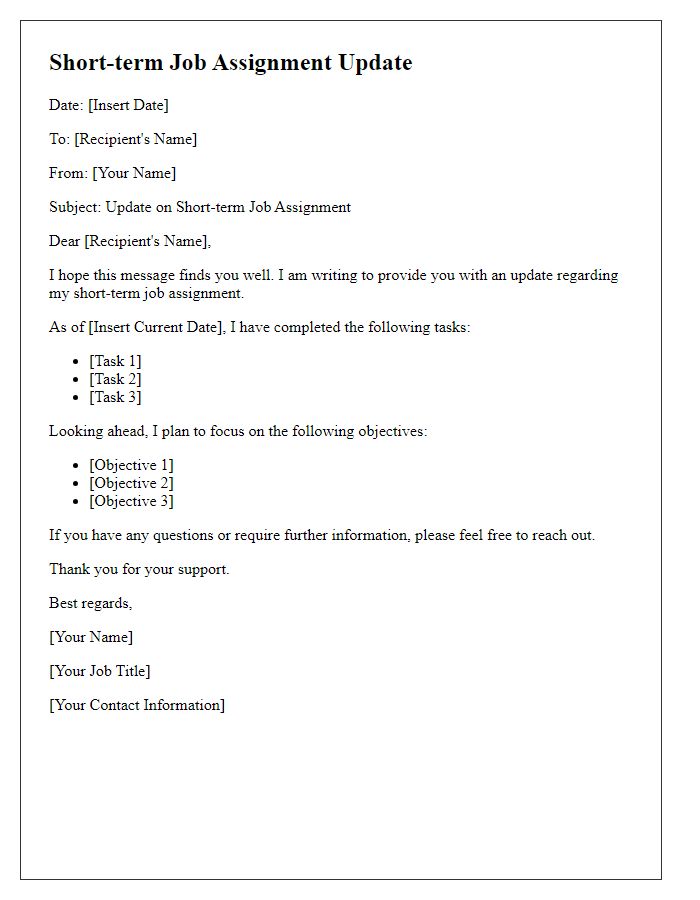 Letter template of Short-term Job Assignment Update