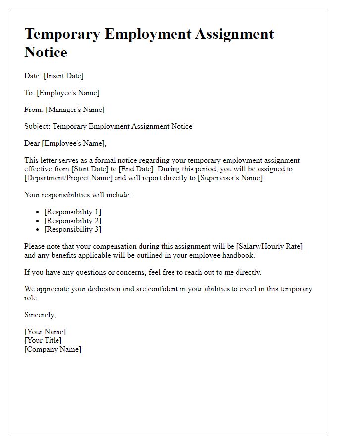 Letter template of Temporary Employment Assignment Notice