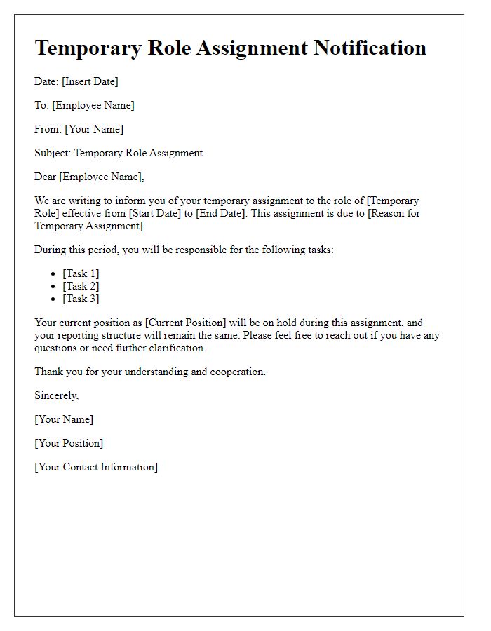 Letter template of Temporary Role Assignment Notification