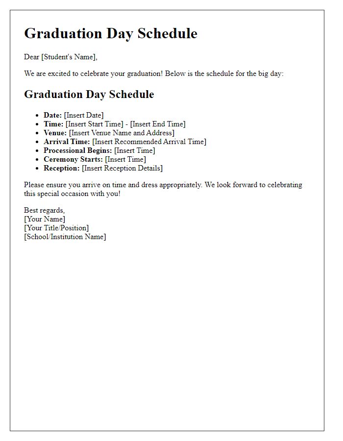 Letter template of graduation day schedule