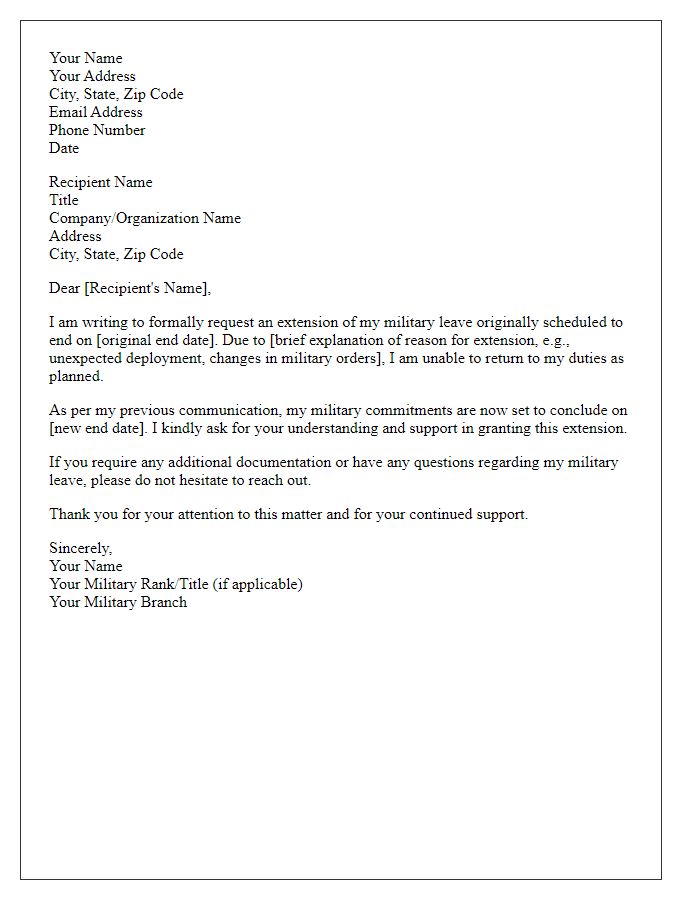 Letter template of military leave extension request.