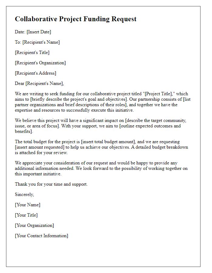 Letter template of collaborative project funding request