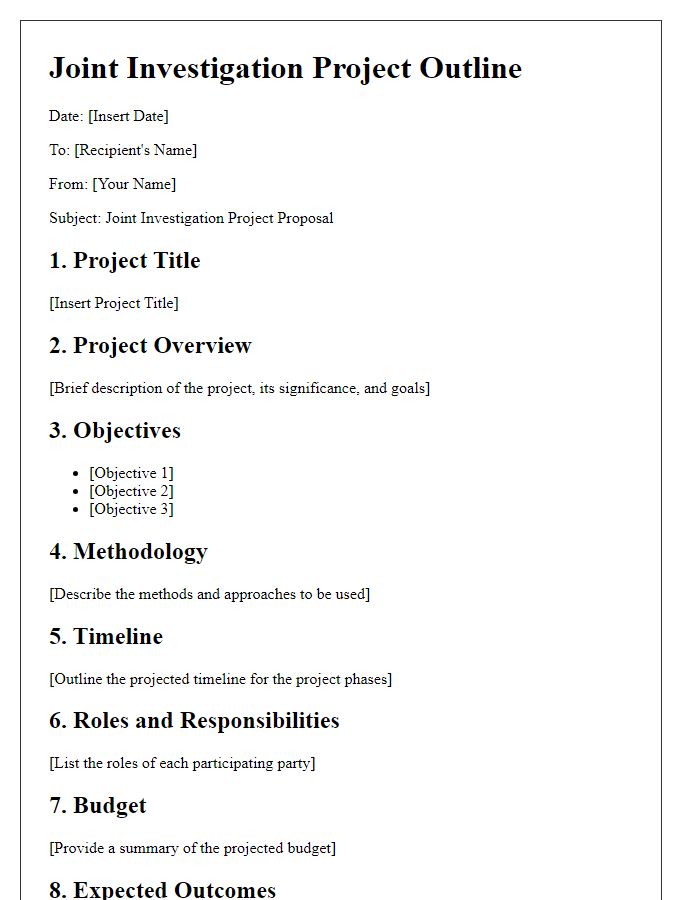 Letter template of joint investigation project outline