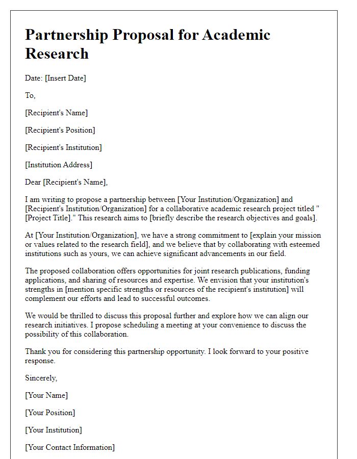 Letter template of partnership proposal for academic research