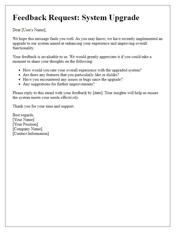 Letter template of system upgrade feedback request for users