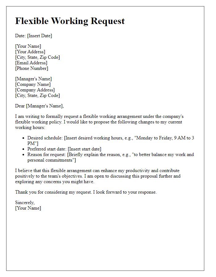 Letter template of flexible working request