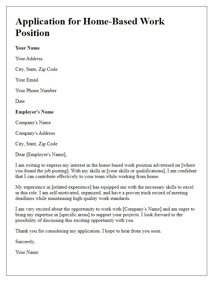 Letter template of home-based work application