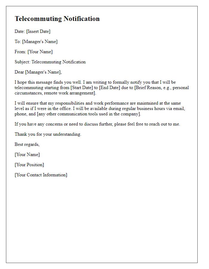 Letter template of telecommuting notification