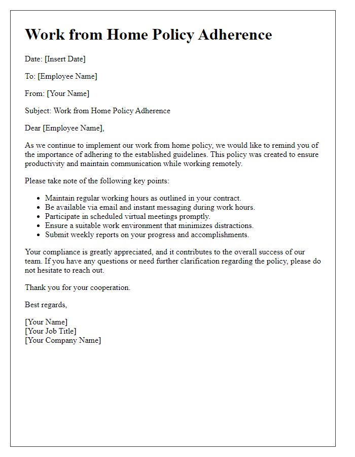 Letter template of work from home policy adherence