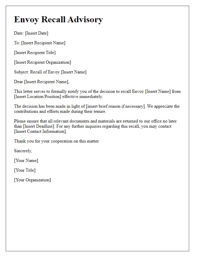 Letter template of envoy recall advisory.