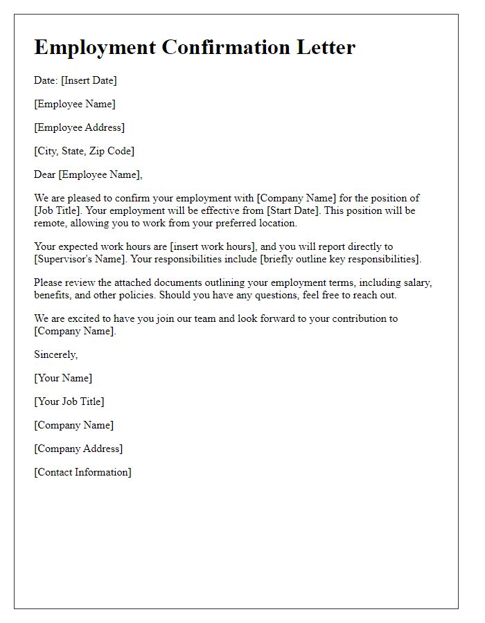 Letter template of employment confirmation for remote work