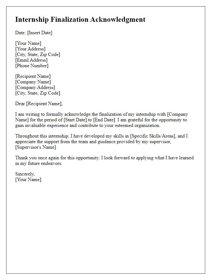 Letter template of Internship Finalization Acknowledgment