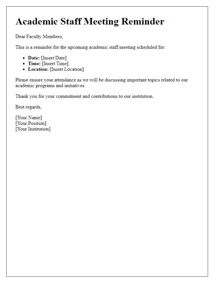 Letter template of academic staff meeting reminder