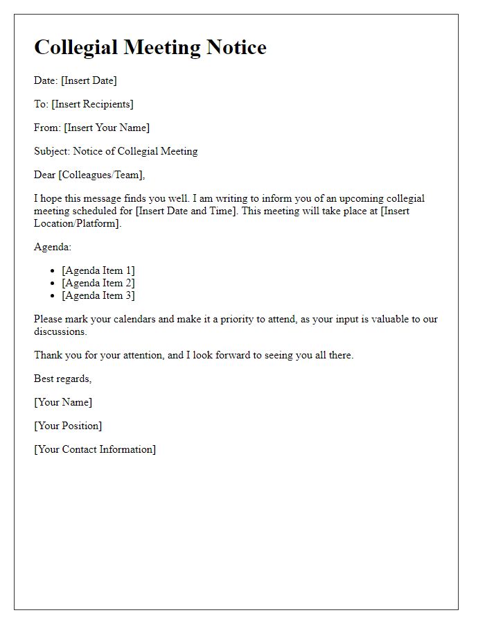 Letter template of collegial meeting notice