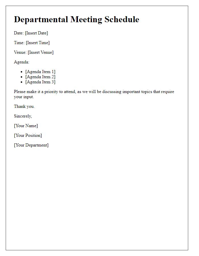 Letter template of departmental meeting schedule