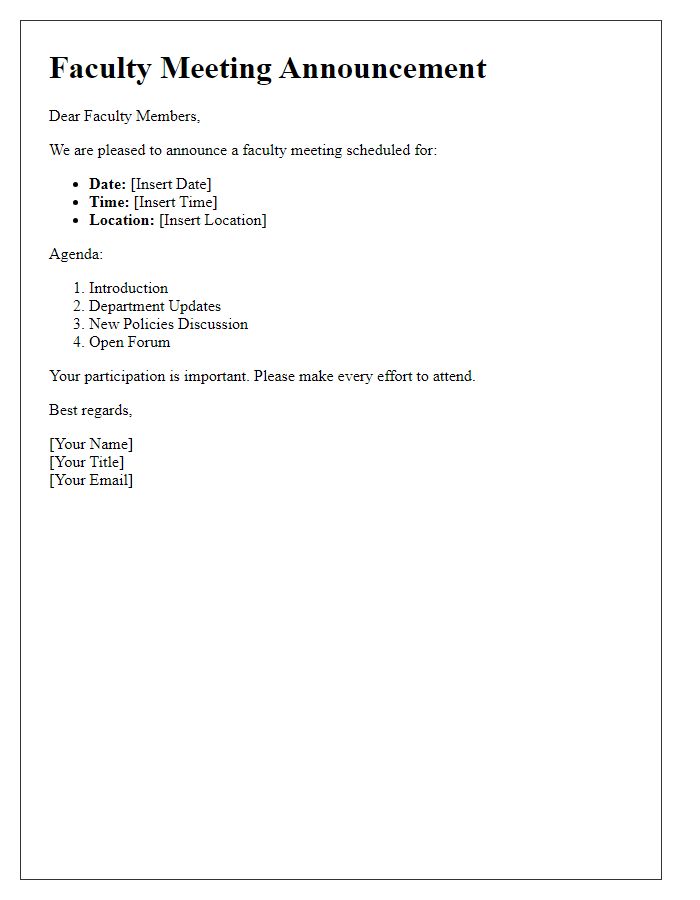 Letter template of faculty meeting announcement