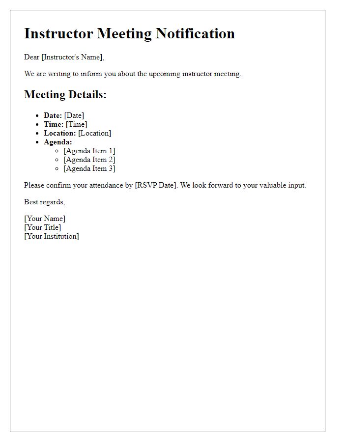 Letter template of instructor meeting details