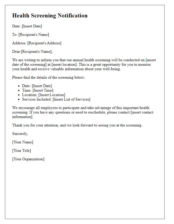 Letter template of health screening notification