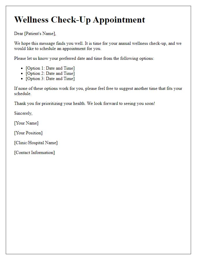 Letter template of wellness check-up scheduling