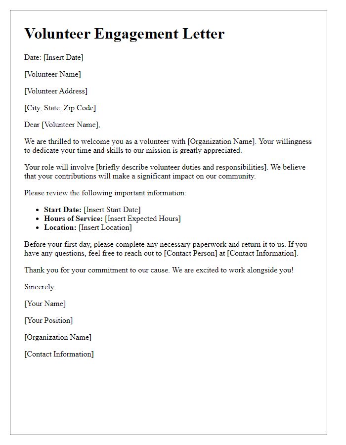 Letter template of Volunteer Engagement Letter