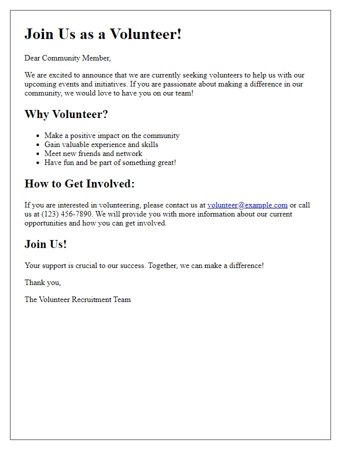 Letter template of Volunteer Recruitment Announcement