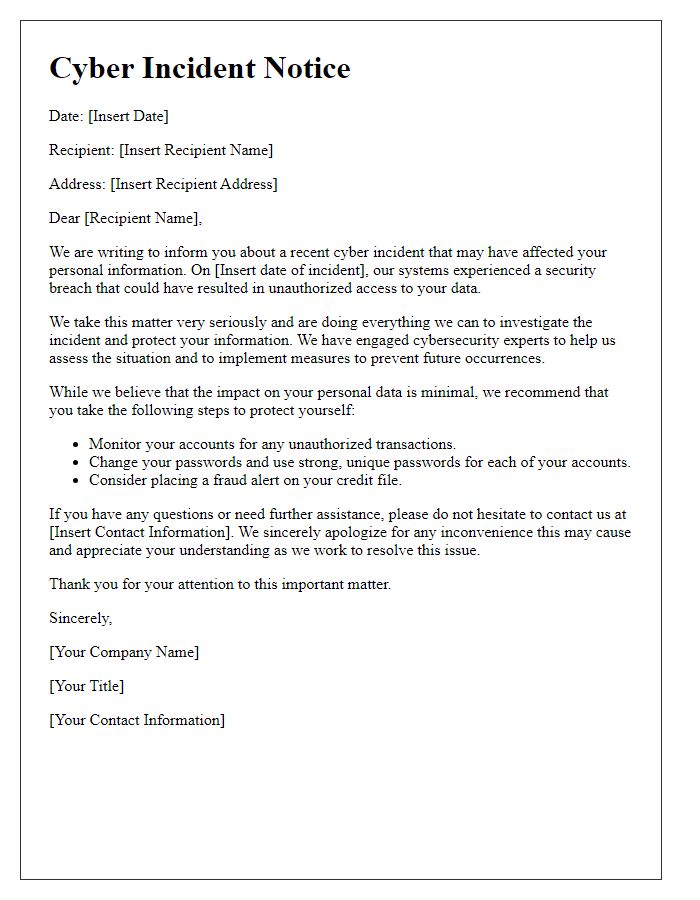 Letter template of cyber incident notice