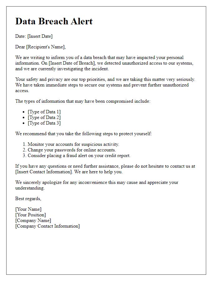 Letter template of data breach alert