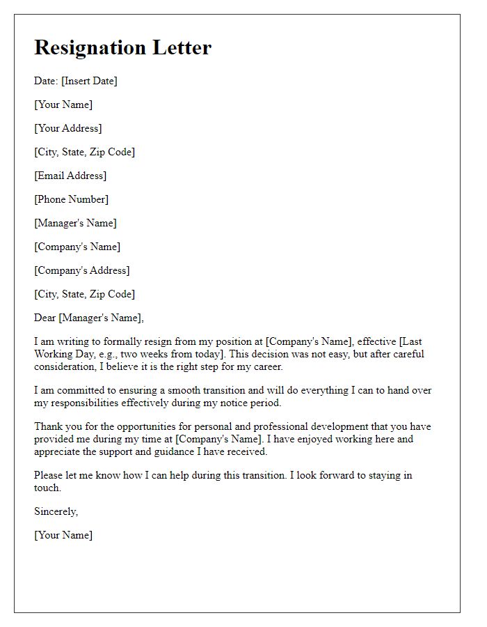 Letter template of resignation with notice period specified.