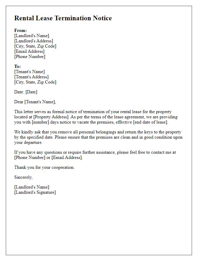 Letter template of rental lease termination notice for landlords