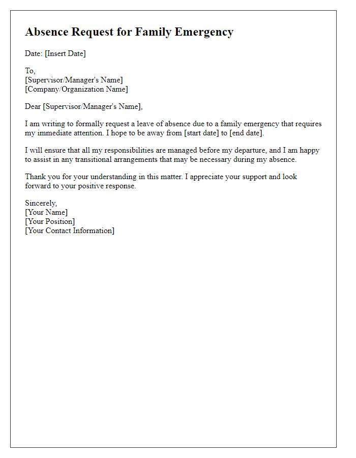 Letter template of absence request for family emergency