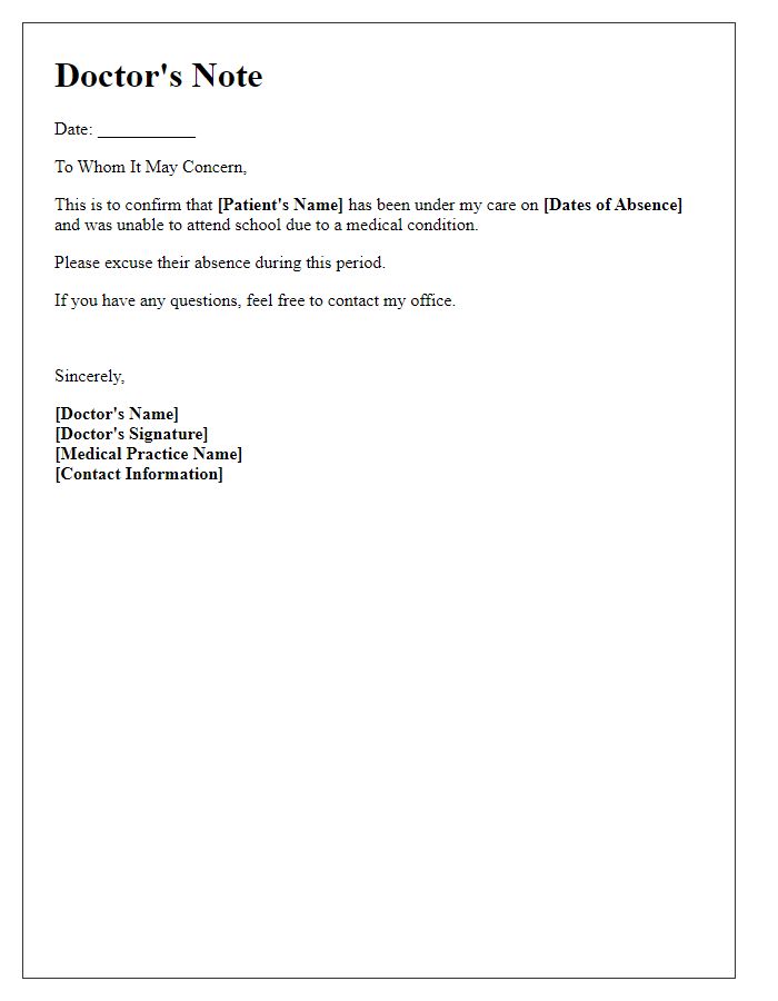 Letter template of doctor's note for school absence