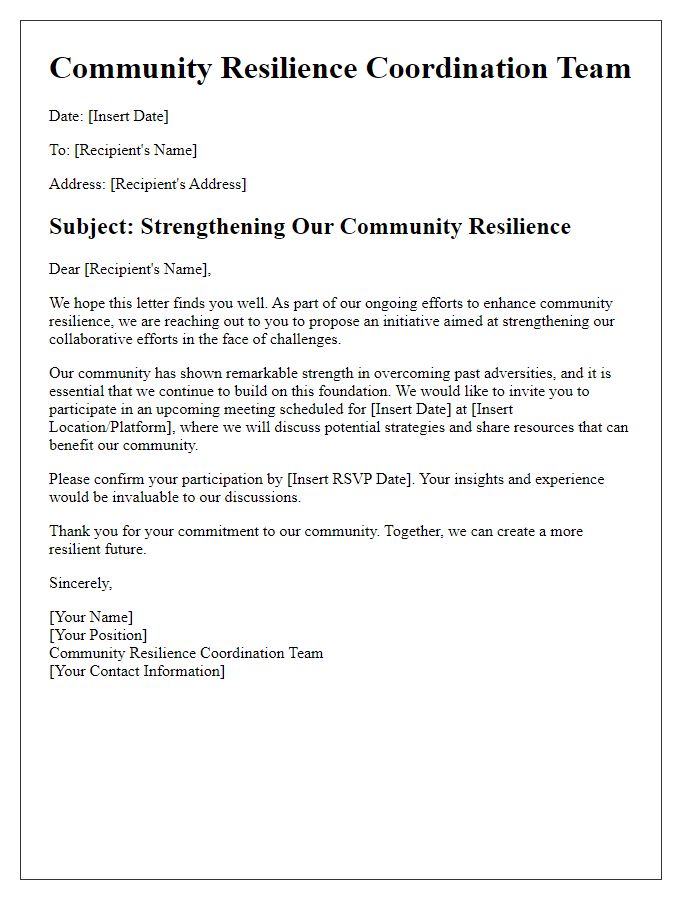 Letter template of community resilience coordination