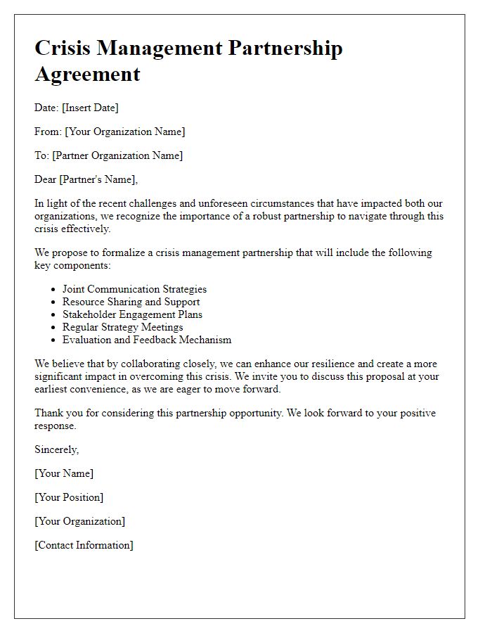 Letter template of crisis management partnership