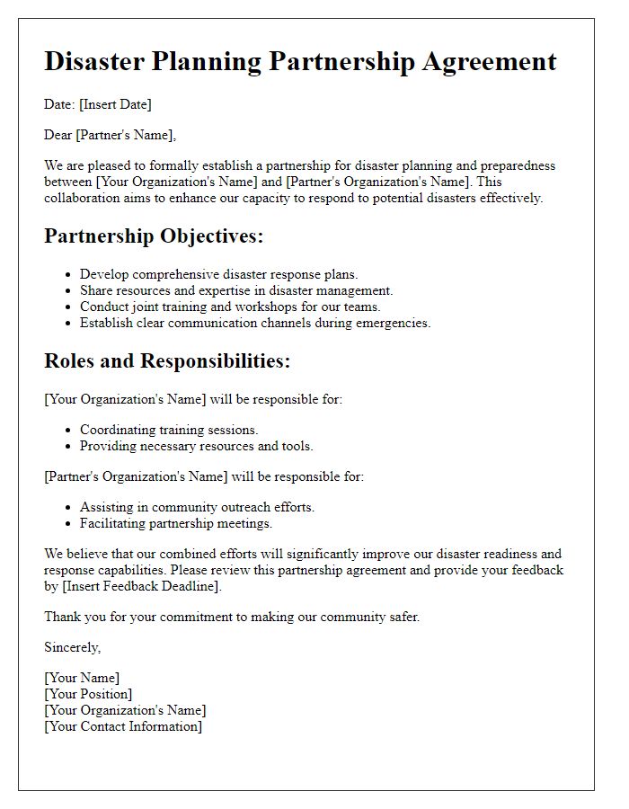 Letter template of disaster planning partnership