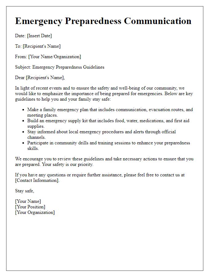 Letter template of emergency preparedness communication