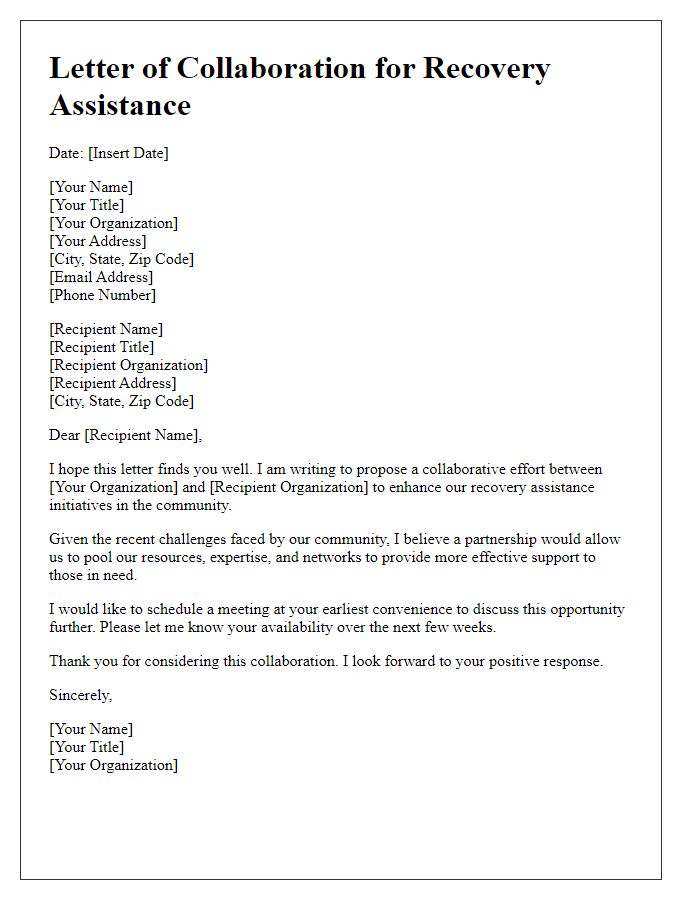 Letter template of recovery assistance collaboration