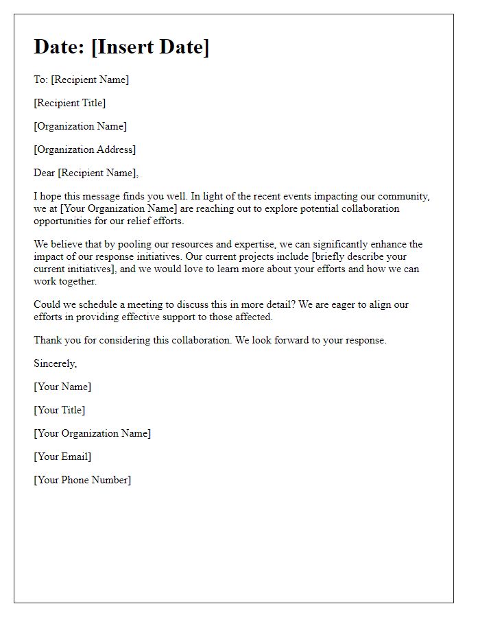 Letter template of relief efforts collaboration