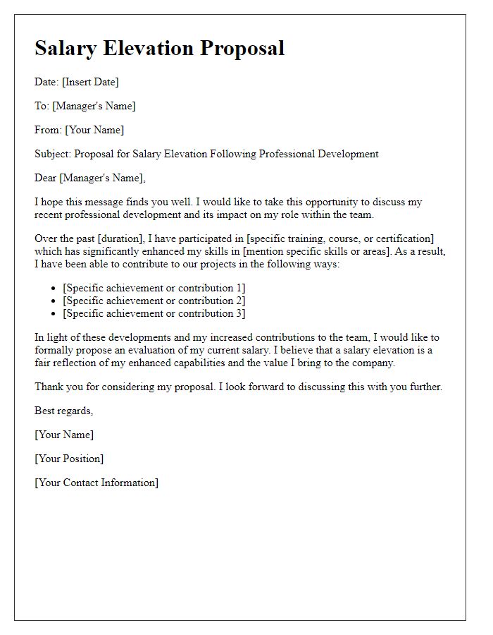 Letter template of salary elevation proposal following professional development.