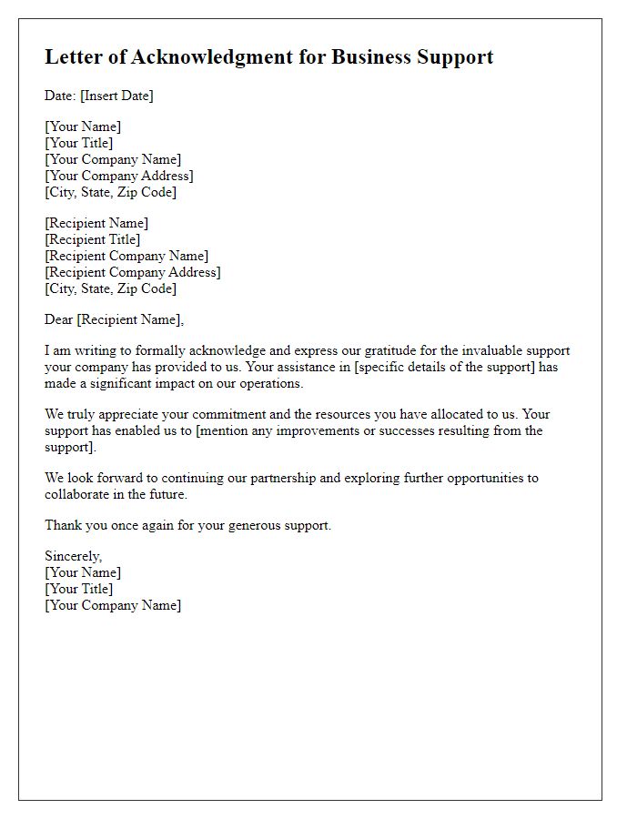 Letter template of acknowledgment for business support