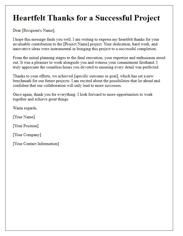 Letter template of heartfelt thanks for a successful project