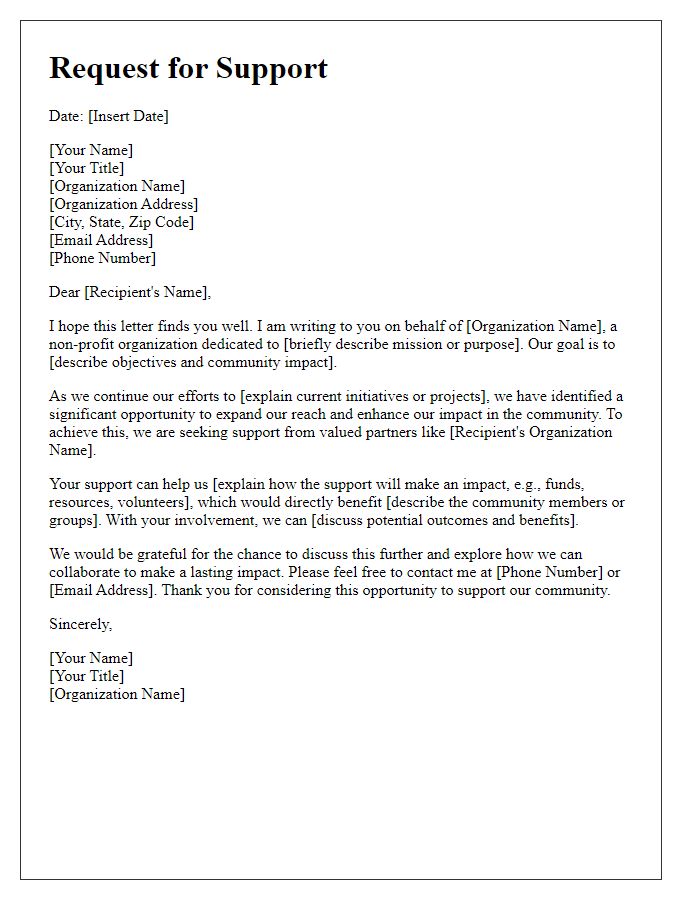 Letter template of community impact request for non-profit support