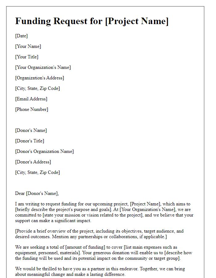 Letter template of specific project funding request for non-profit