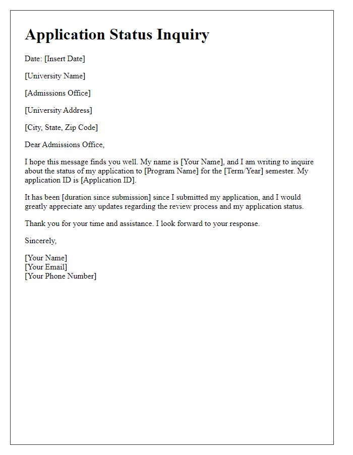 Letter template of application status inquiry from university