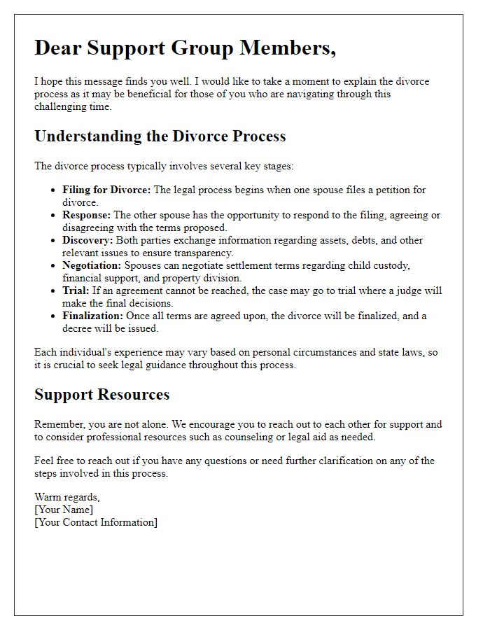 Letter template of divorce process explanation for support groups.